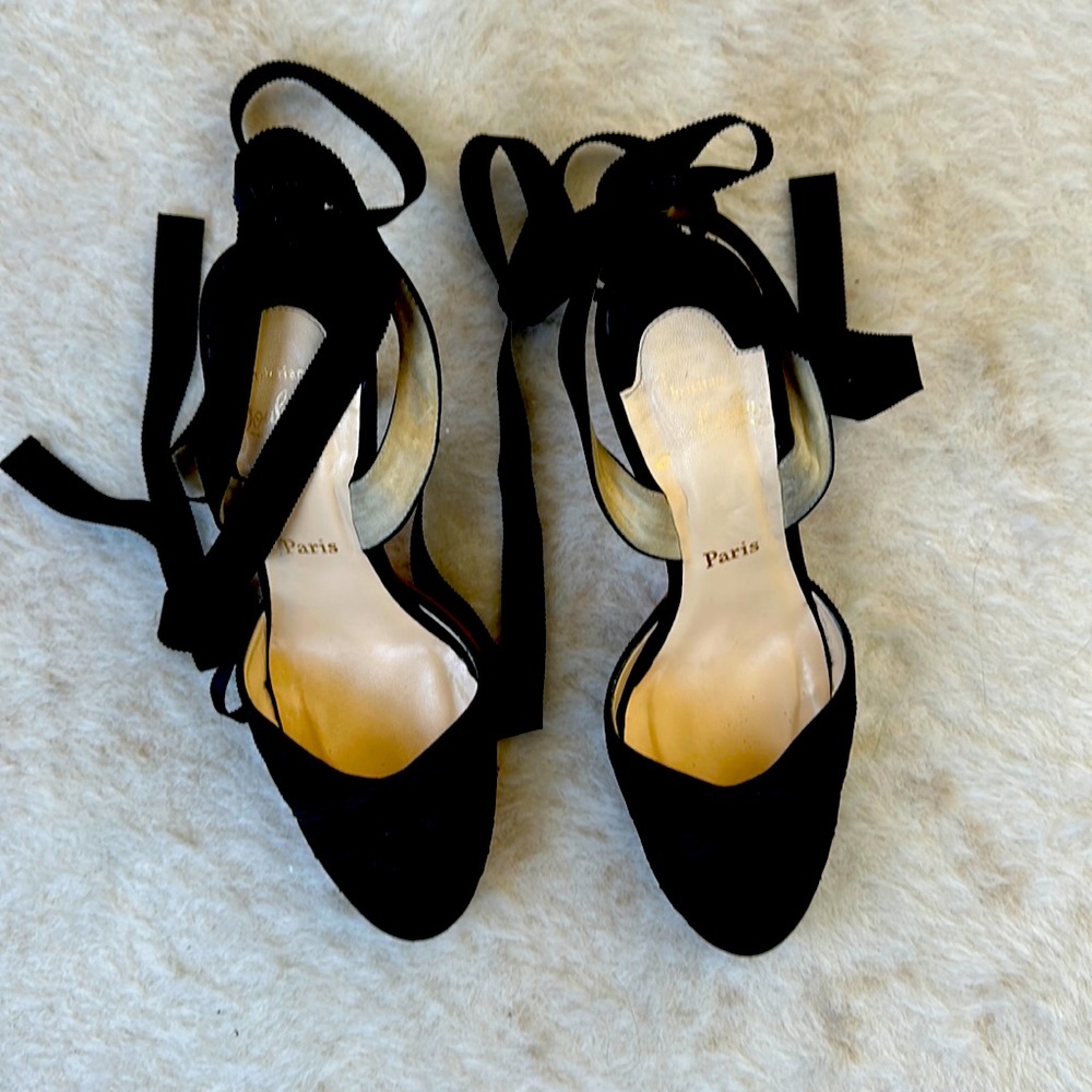 Christian Louboutin Black Platform Ribbon Anklet strap shoe. Size 40